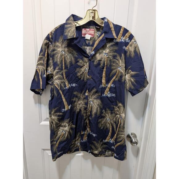 Vintage RJC Palm Trees Beach Hawaiian Blue Short Sleeve Shirt Men's Size L USA - Picture 1 of 9